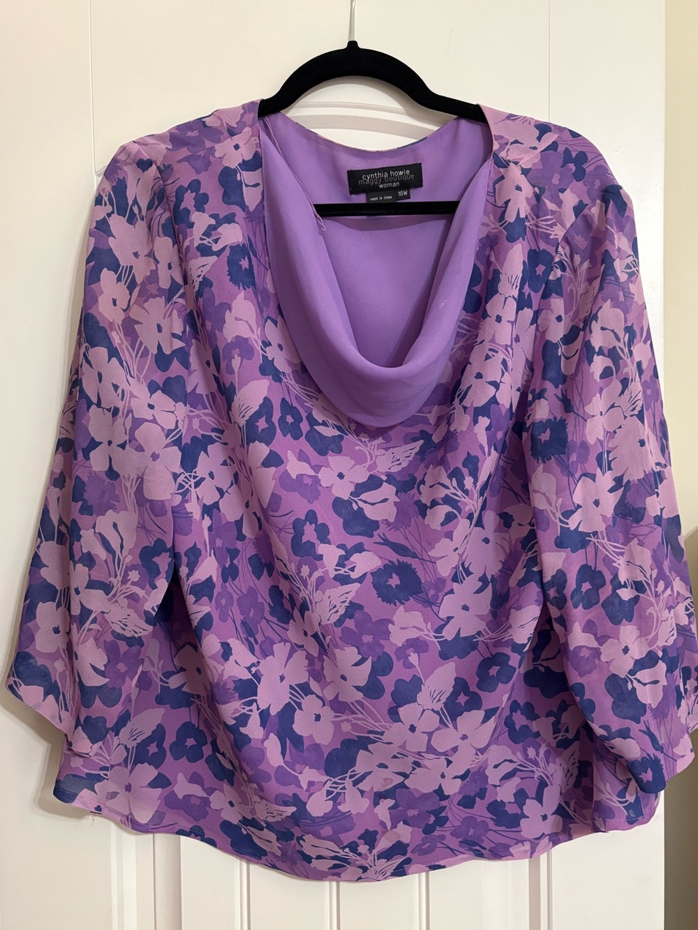 Cynthia Steffe Purple Floral Draped-Neck Blouse